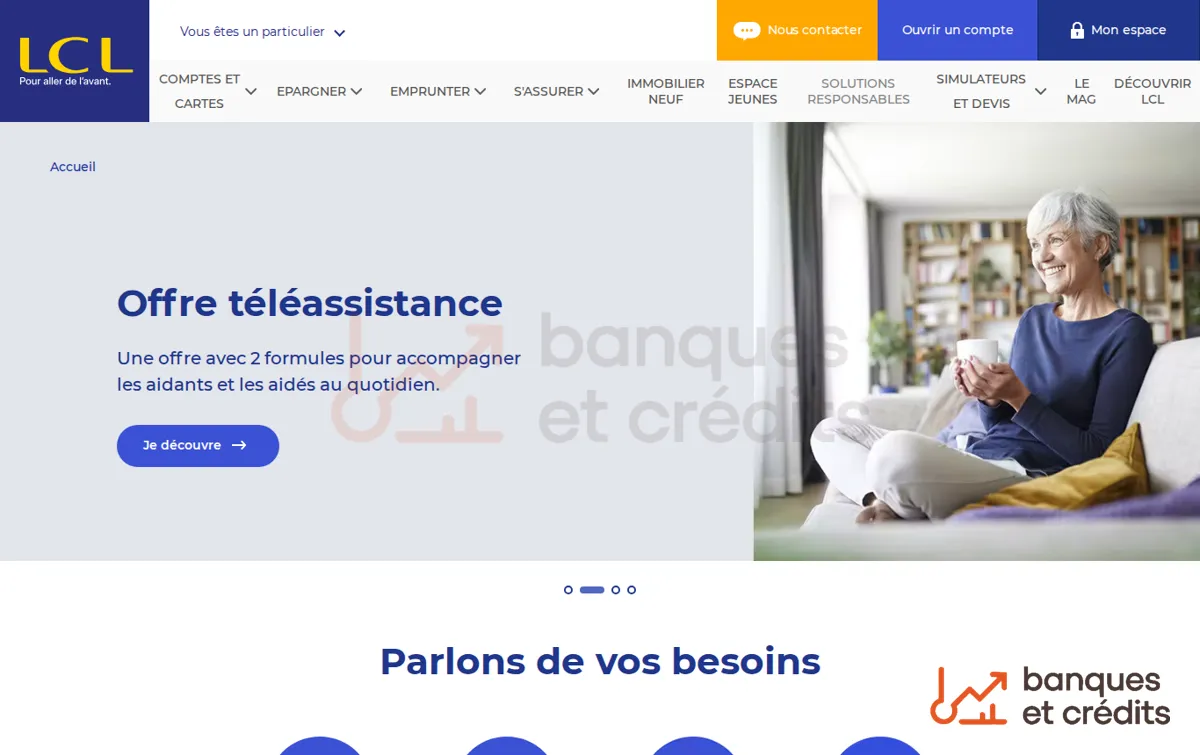 Capture : Banque pour les particuliers : LCL Banque et assurance